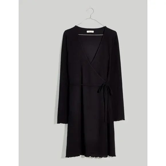Madewell Ribbed Knit Wrap Mini Dress in black #NI685 Size XS - Picture 2 of 8